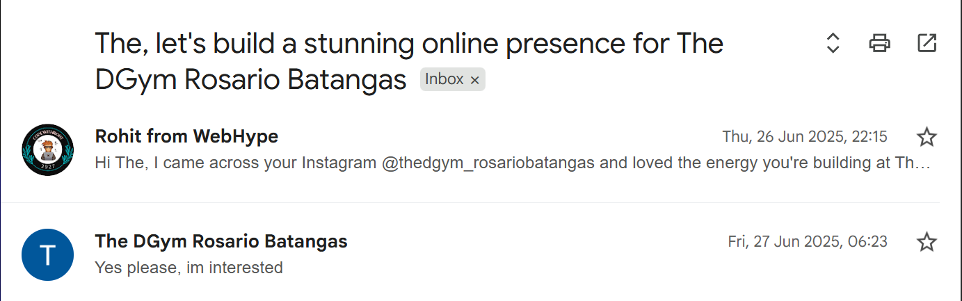 Client email reply showing interest